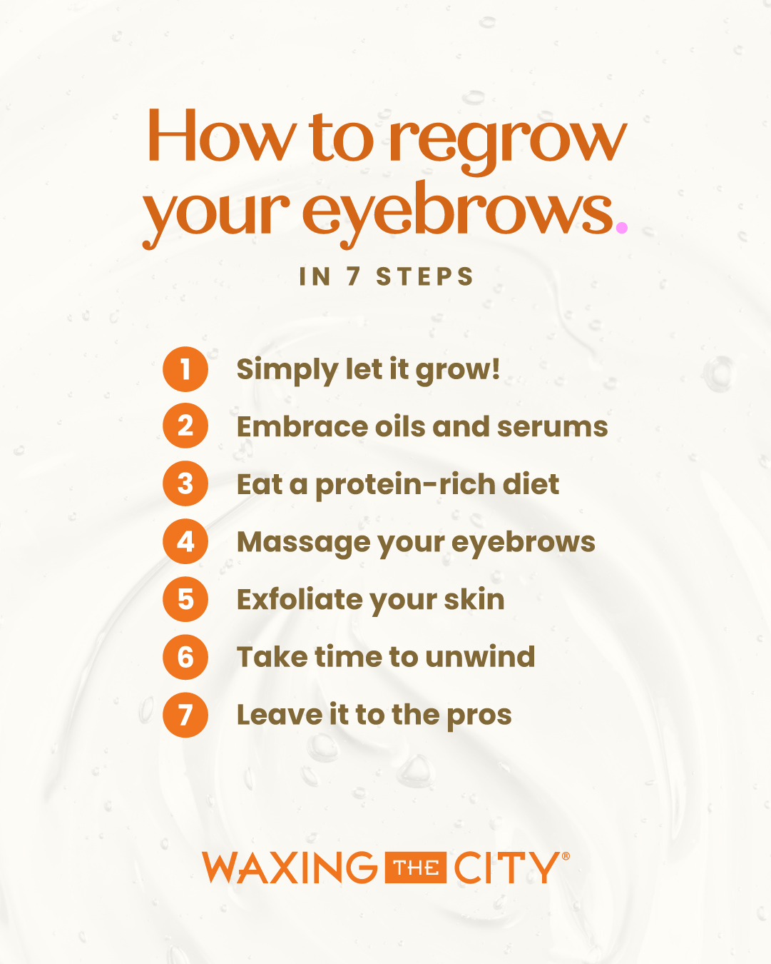 Infographic displaying how to regrow eyebrows in seven steps.